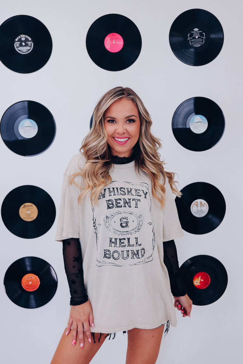 Whiskey Bent Mineral Wash Graphic Tee Oatmeal Whiskey Darling Boutique