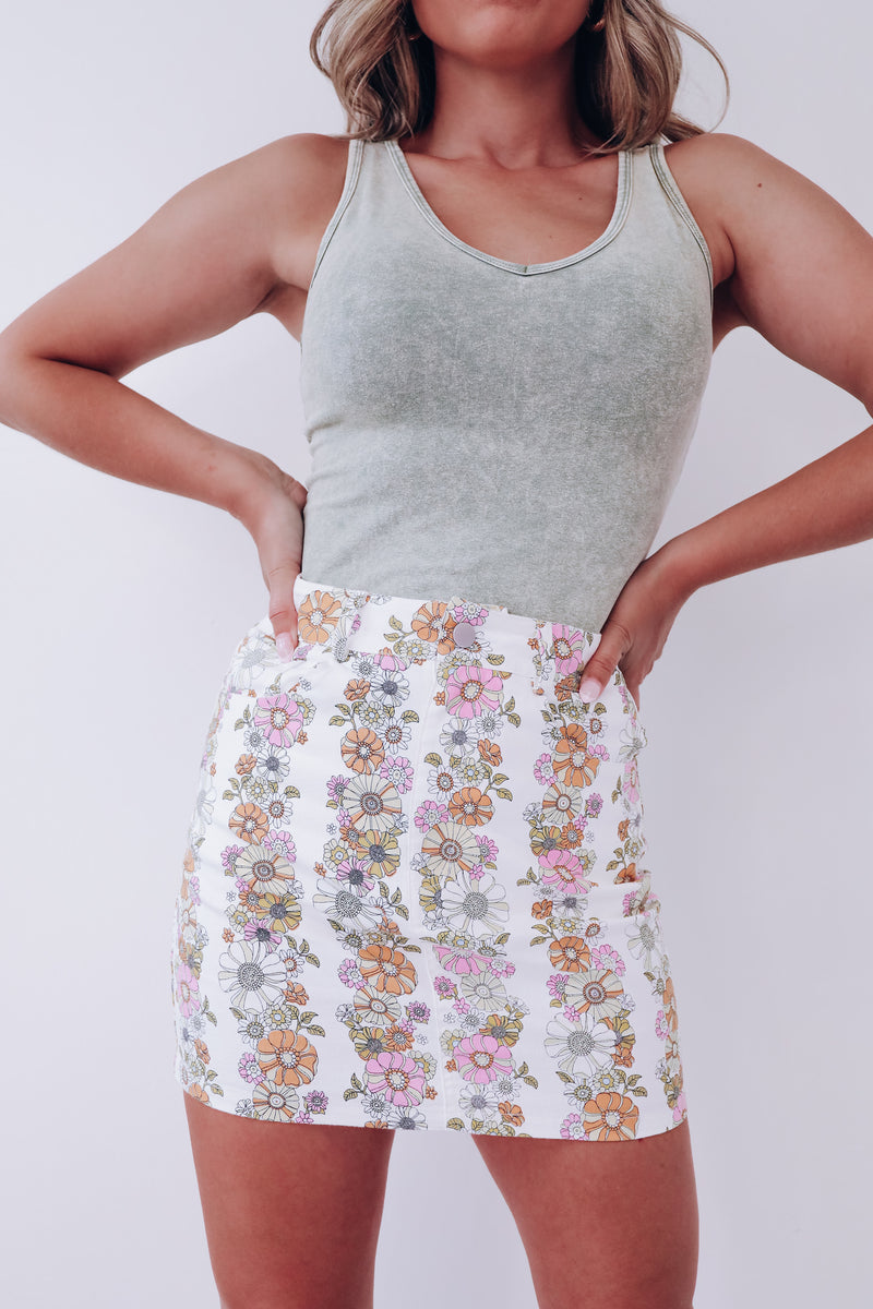 Floral print denim Miniskirt