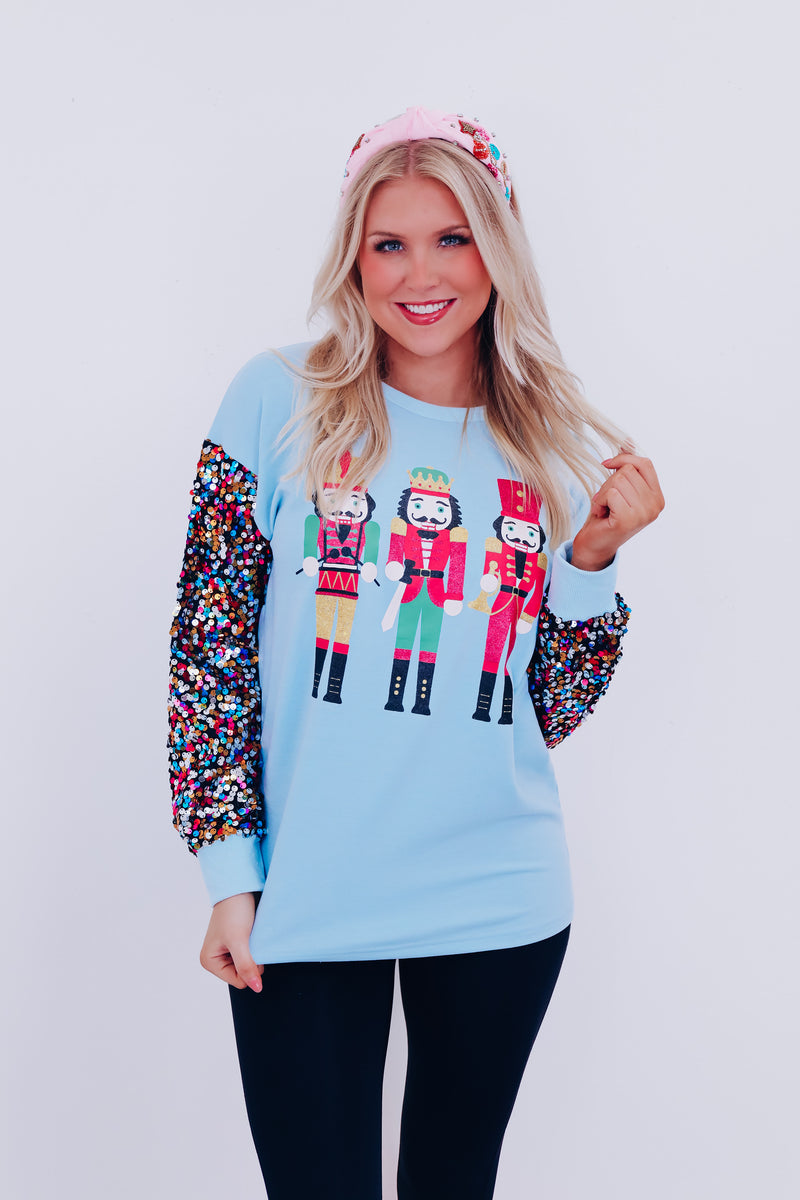 Sparkly Nutcracker Graphic Top Blue Whiskey Darling Boutique