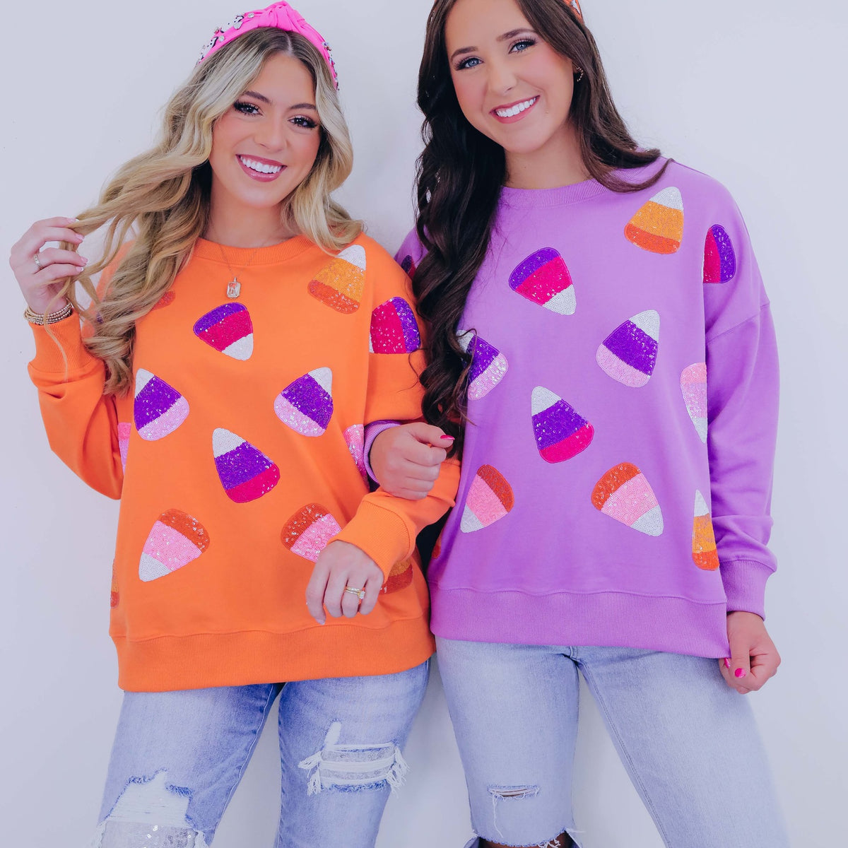 Candy Cane Sequin Exposed Seams Half Button Sweatshirt