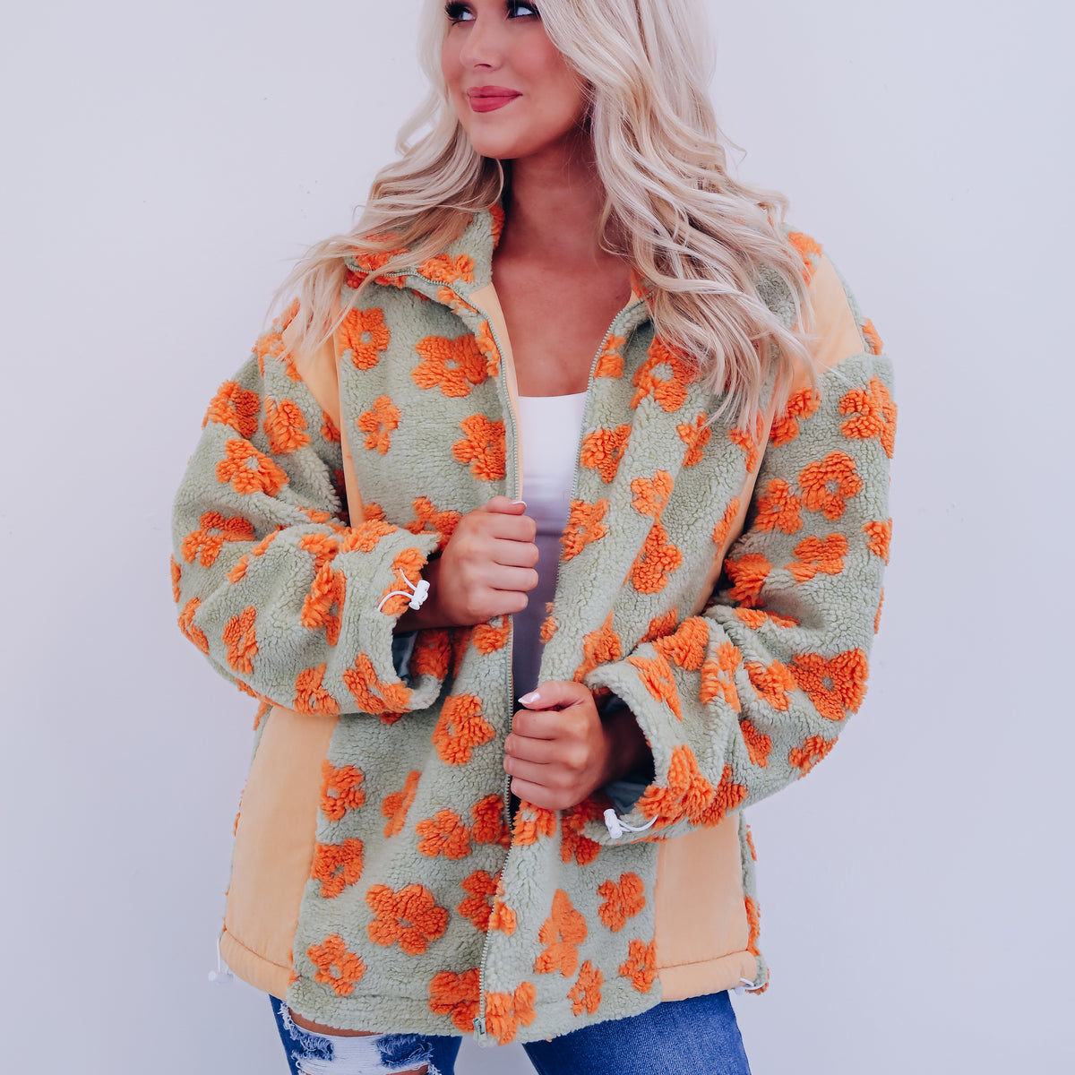 Floral Bounty Sweetgrass Unisex Sherpa Lined Hooded Coat