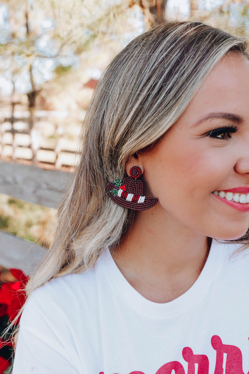 Cowboy Hat Beaded Earrings Brown Whiskey Darling Boutique