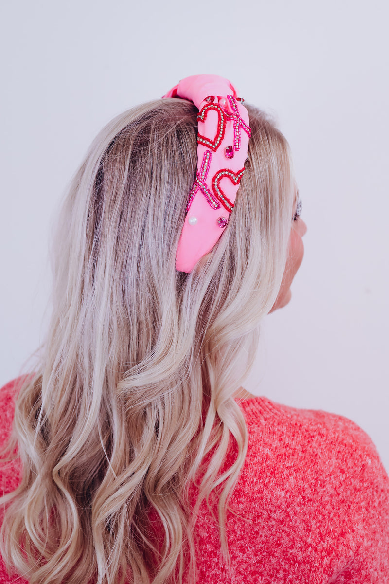 XO Heart Seed Bead Headband Pink Whiskey Darling Boutique