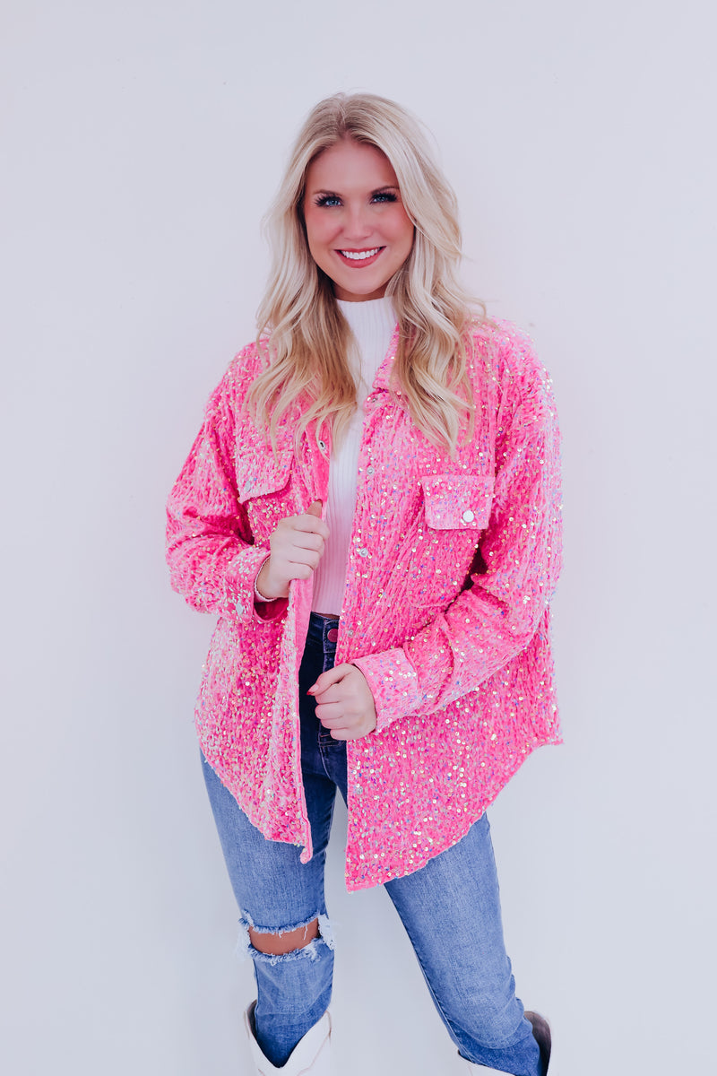 Sindri Sequin Button Down Blouse Pink Whiskey Darling Boutique