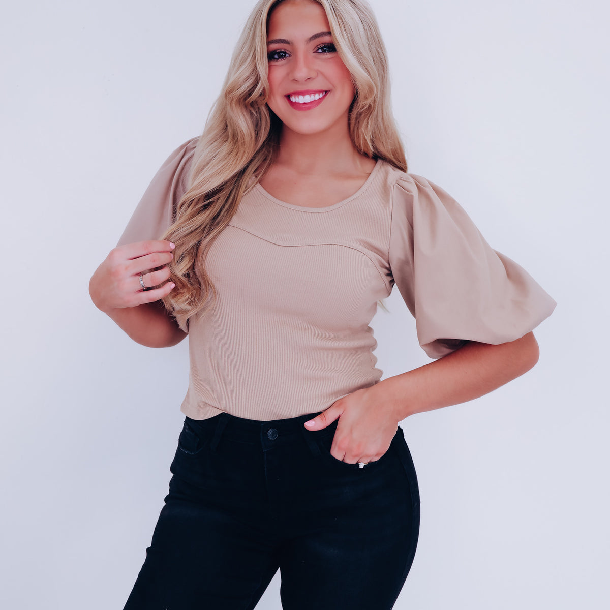 Beige Pearl Burst Bubble Top main image 0