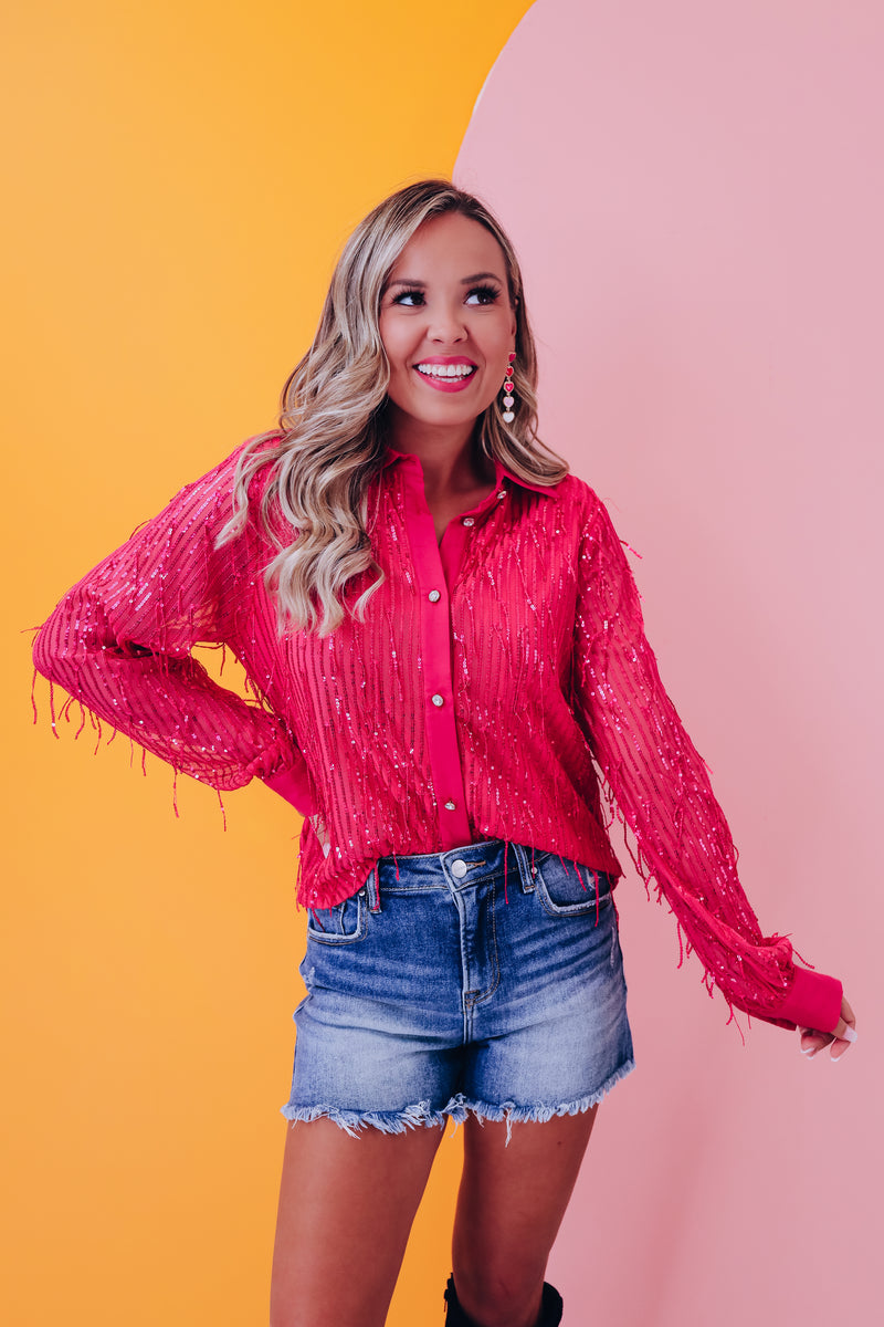 Fargo Sequin Fringe Blouse Pink Whiskey Darling Boutique