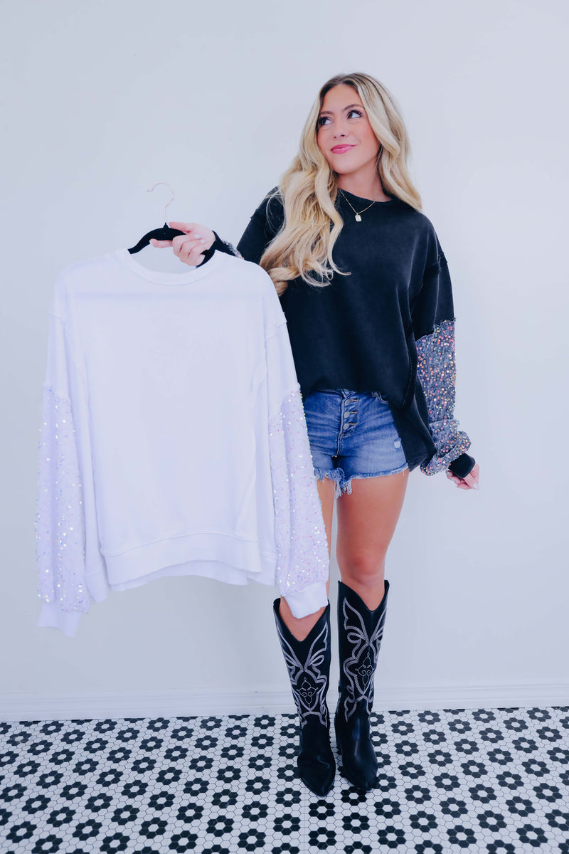 Shimmer Sleeve Oversized Sweatshirt - 2 Colors â Whiskey Darling Boutique