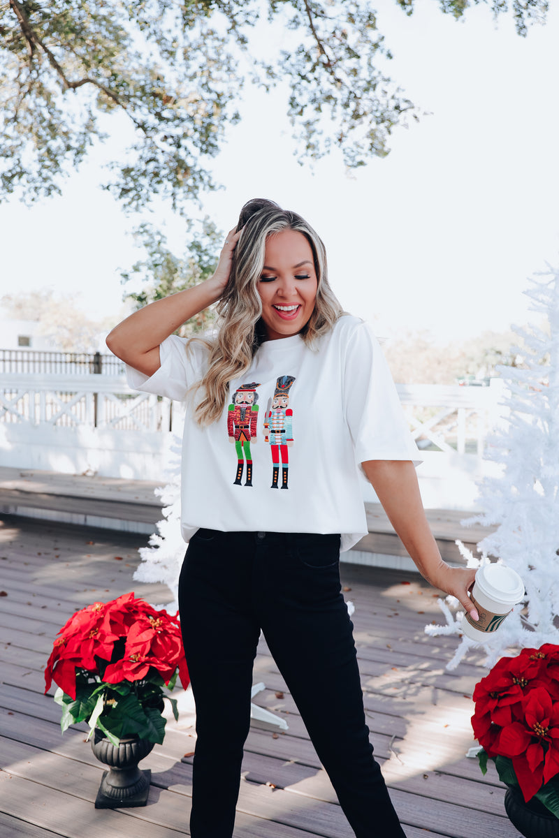 Nutcracker Sequin Graphic TShirt Dress White Whiskey Darling Boutique