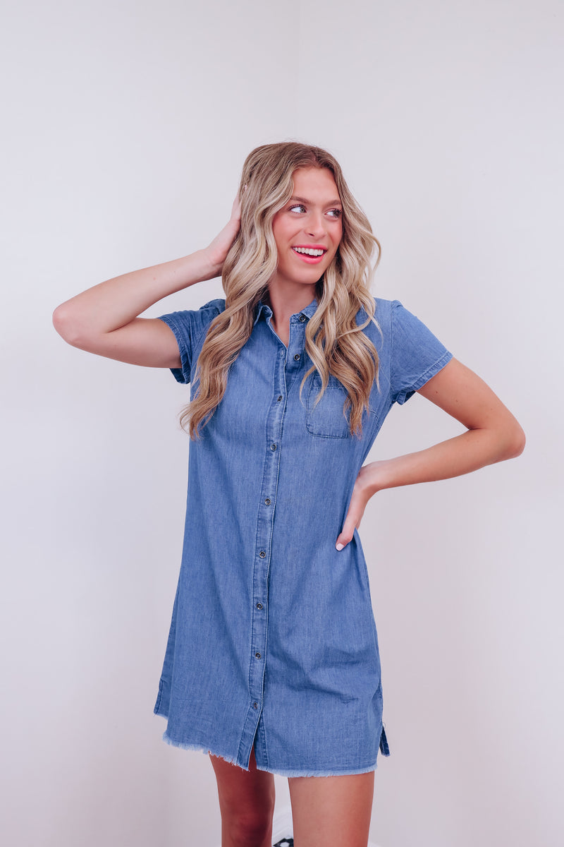 Calamity Chambray Dress - Blue – Whiskey Darling Boutique