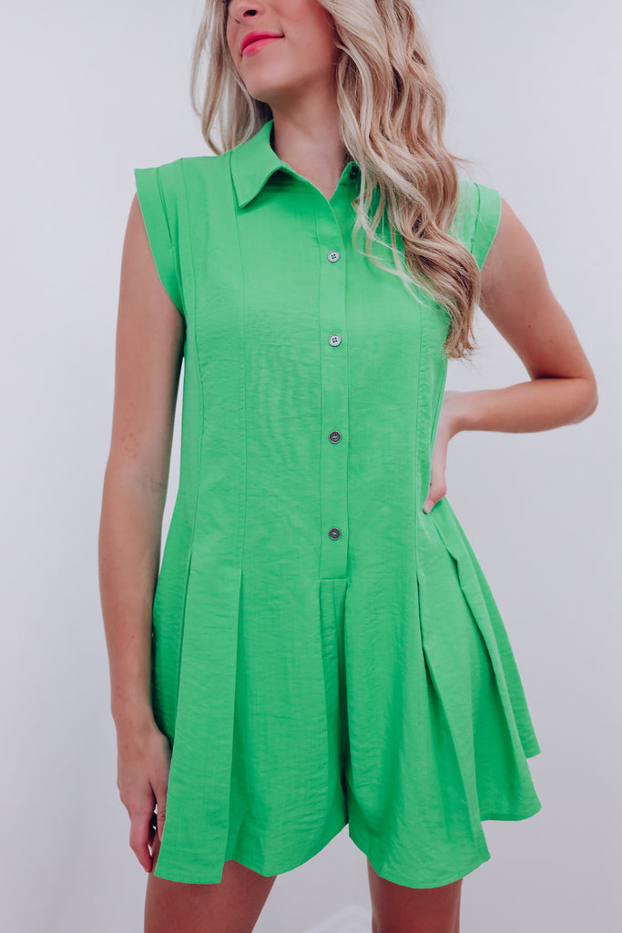 Summer Sophistication Pleated Romper - Green – Whiskey Darling Boutique
