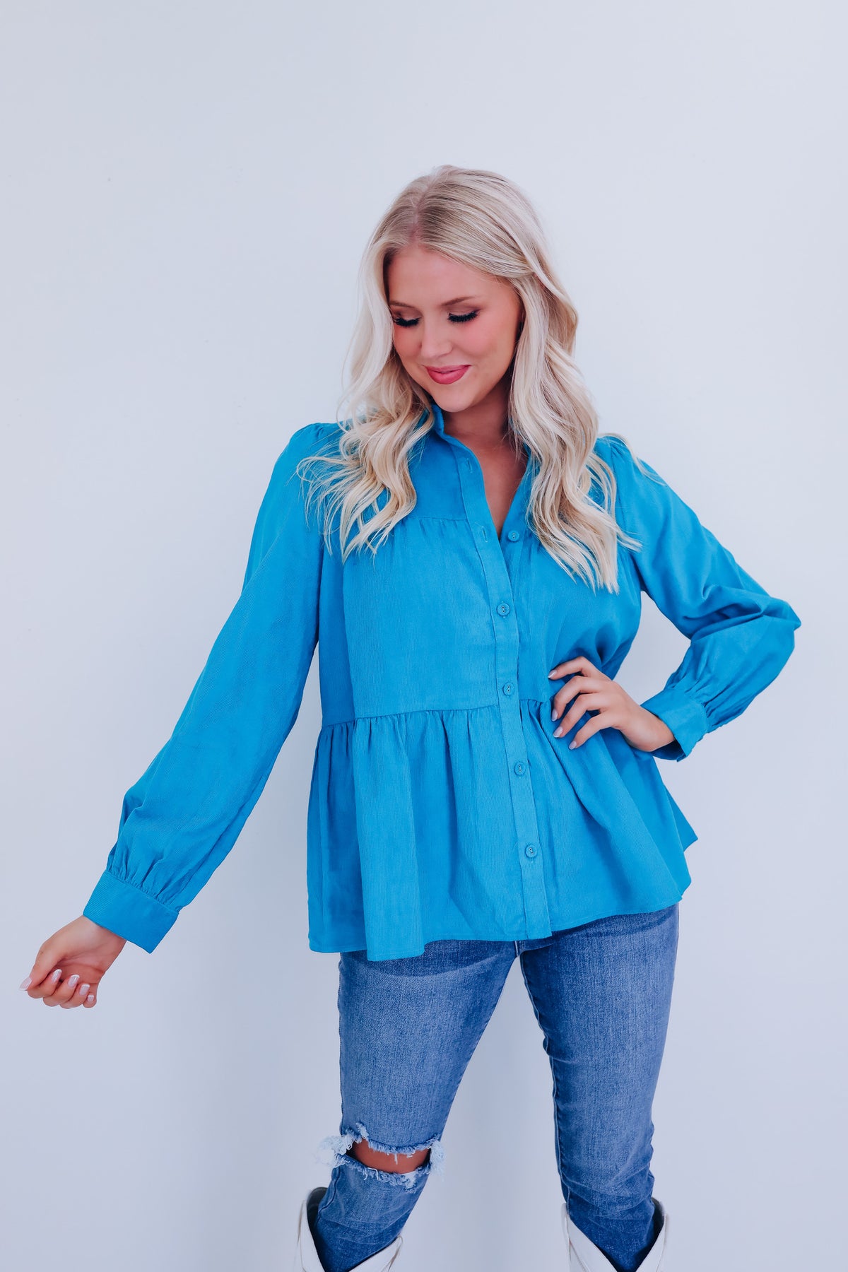 Kendra Micro Corduroy Baby Doll Top - Teal – Whiskey Darling Boutique