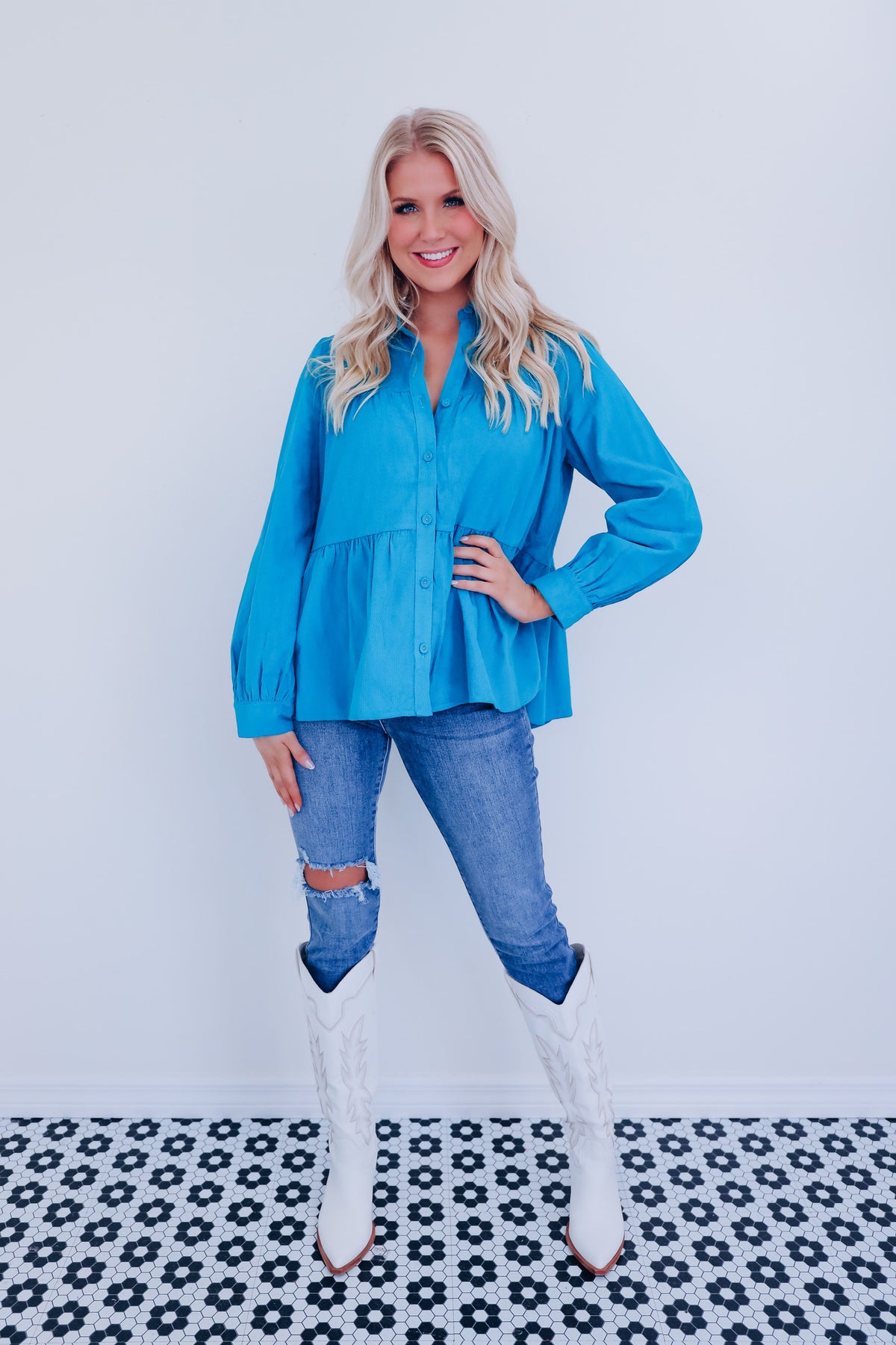 Kendra Micro Corduroy Baby Doll Top - Teal – Whiskey Darling Boutique