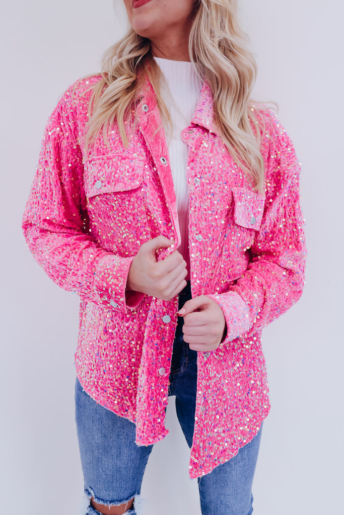 Sindri Sequin Button Down Blouse Pink Whiskey Darling Boutique
