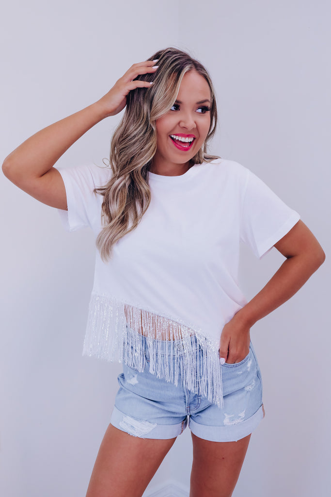 On The Border Fringe Crop Top - White! – Whiskey Darling Boutique