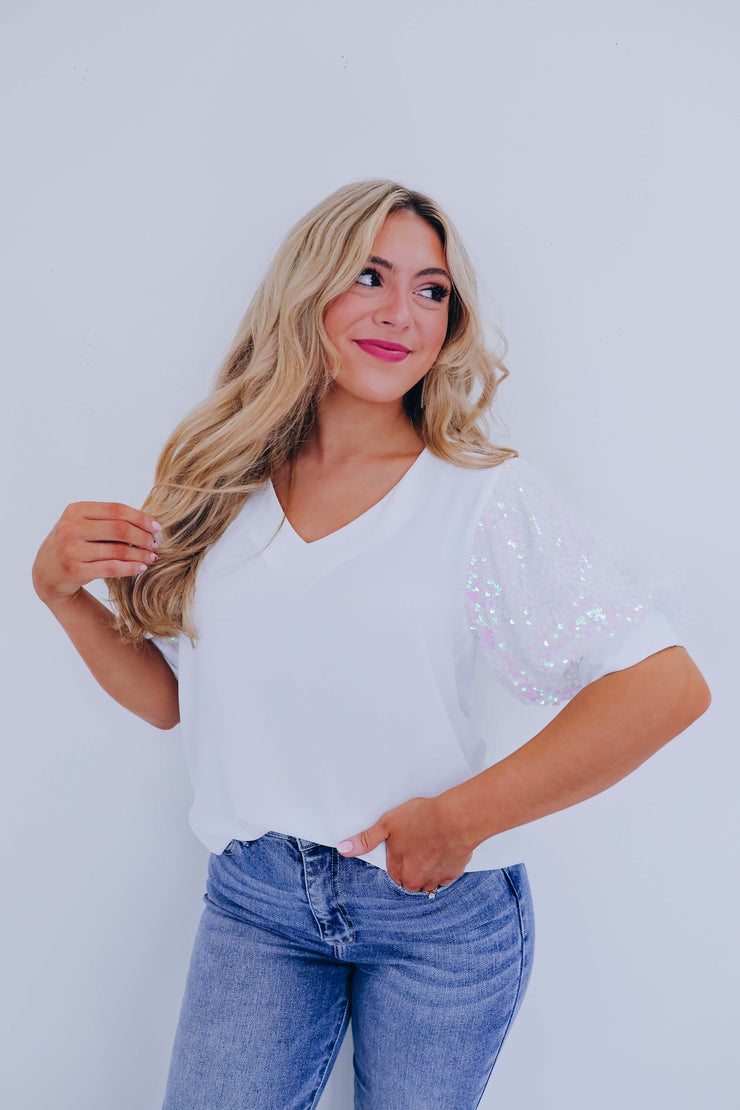 Secrecy Sequin Puff Sleeve Top