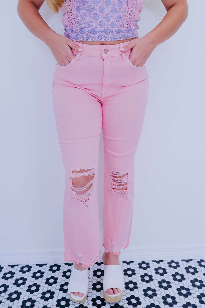 The Frayed Hem Jeans| Hot Pink main image 1