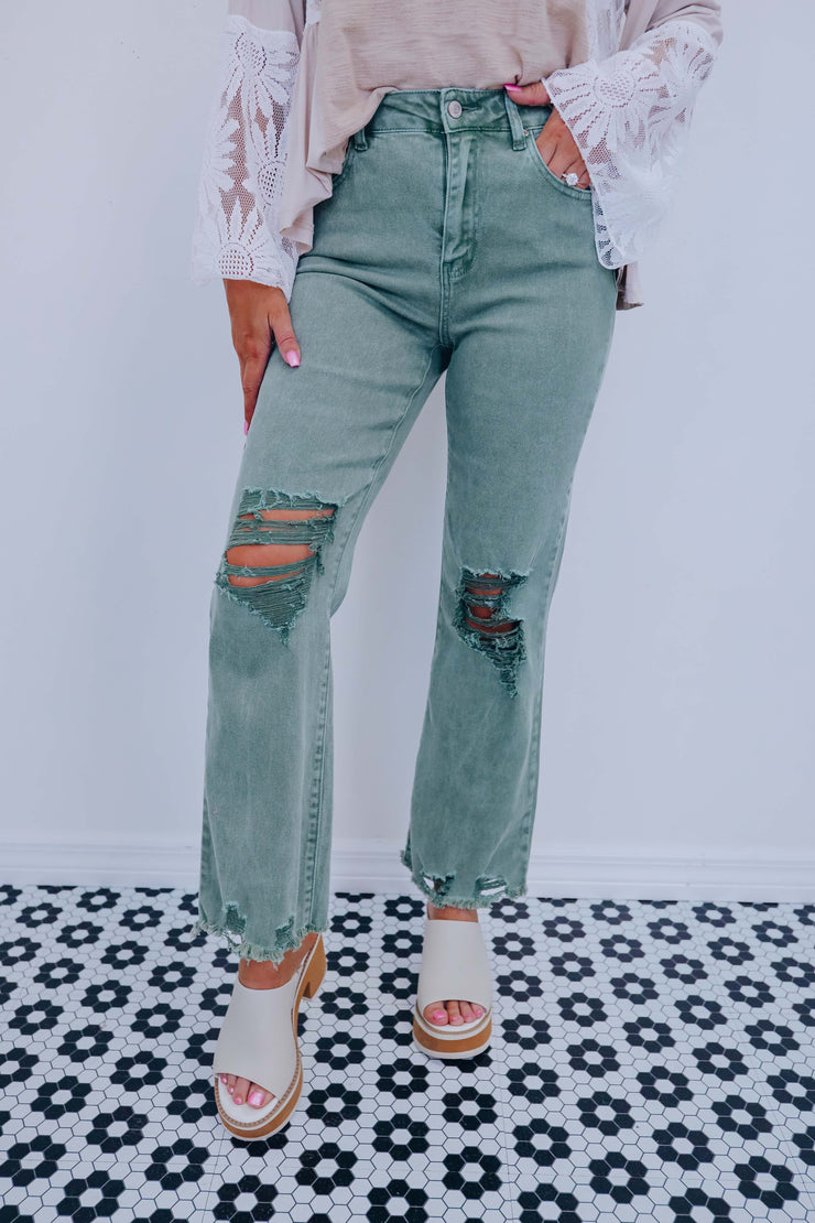 Micah Distressed Frayed Hem Flared Jeans