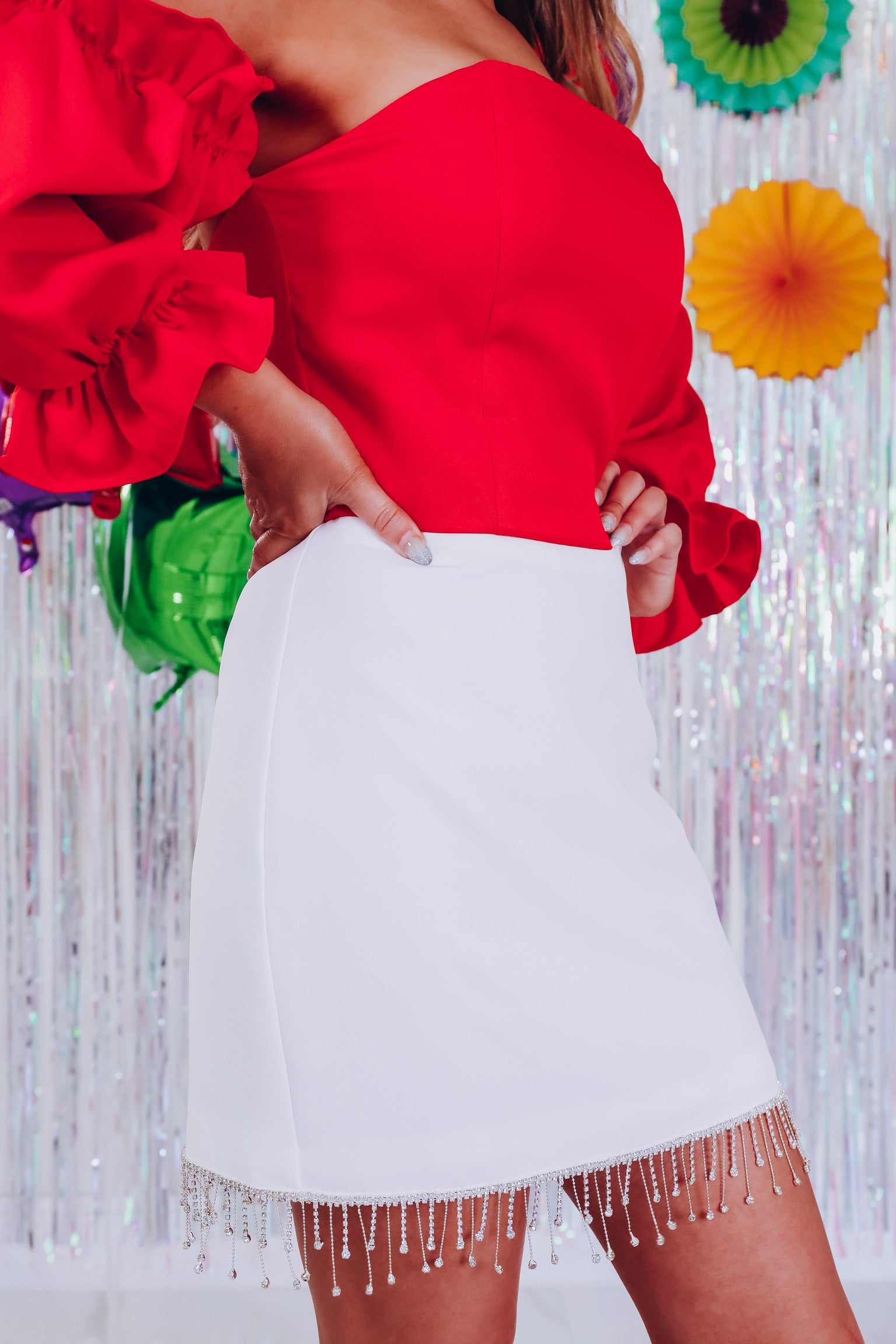 Rhinestone Elegance High-Waisted Mini Skirt