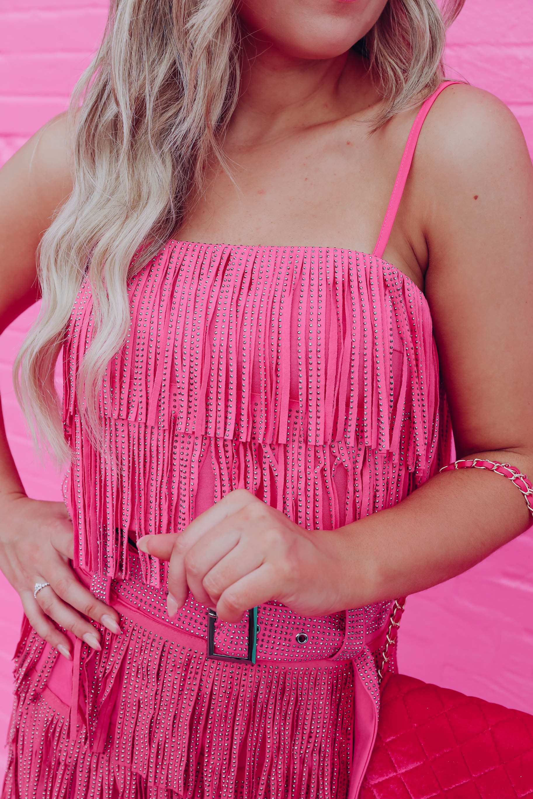 pink fringe crop top