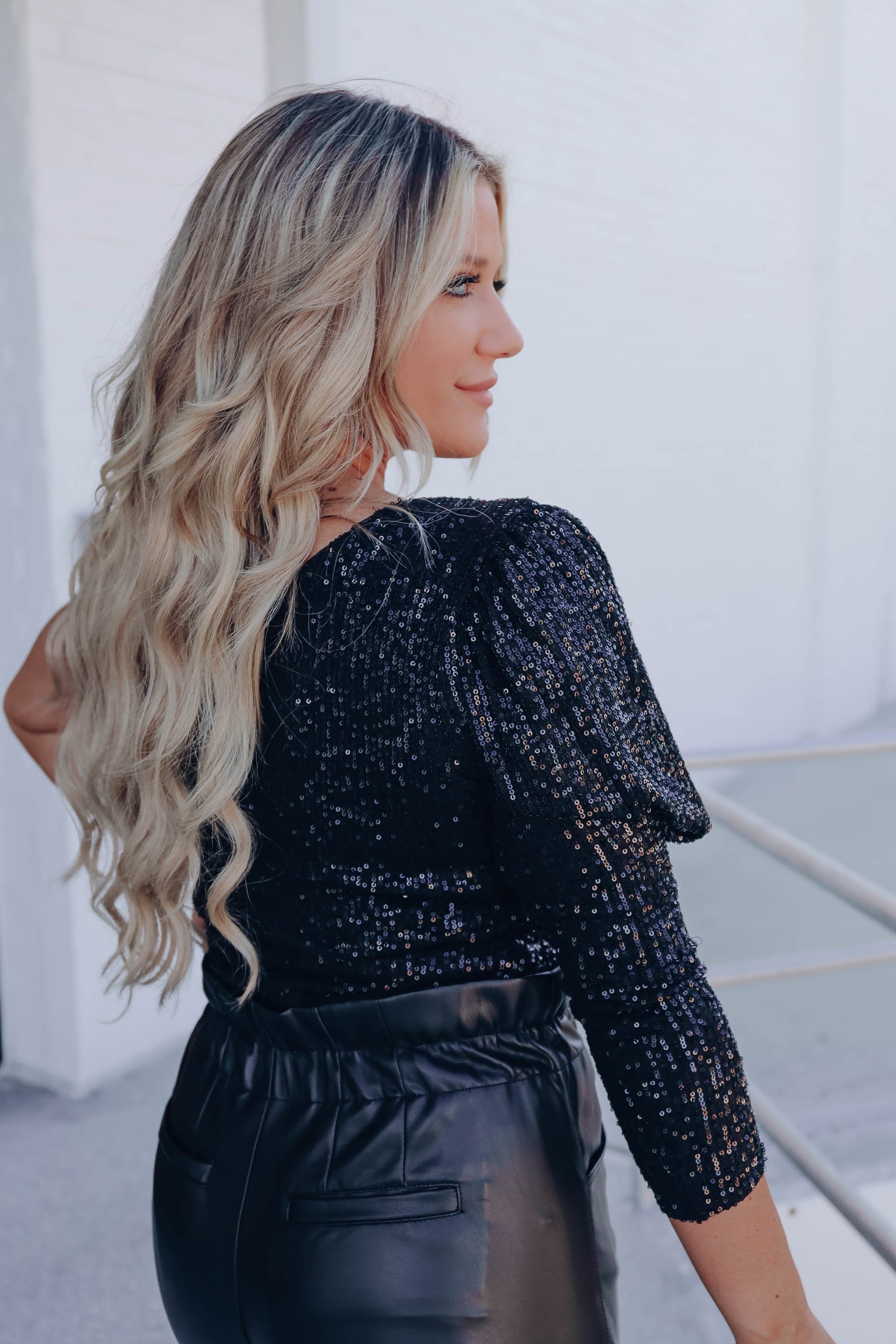 one sleeve sequin top