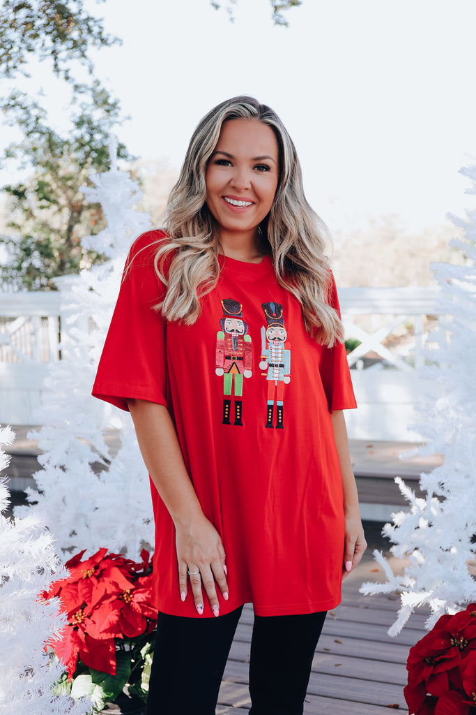 Nutcracker Sequin Graphic TShirt Dress Red Whiskey Darling Boutique