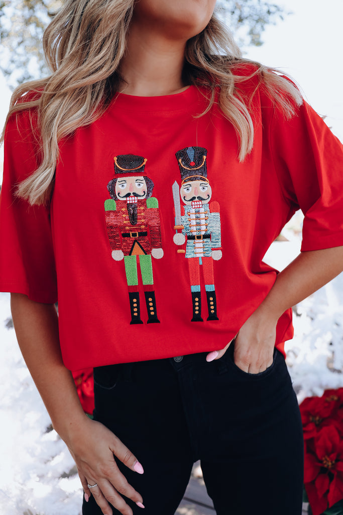 Nutcracker Sequin Graphic TShirt Dress Red Whiskey Darling Boutique