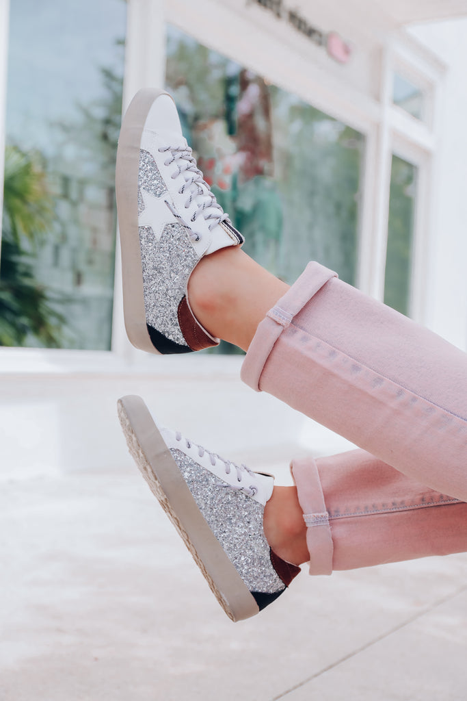 Paula Sparkle Sneaker by ShuShop - Silver/Brown – Whiskey Darling Boutique