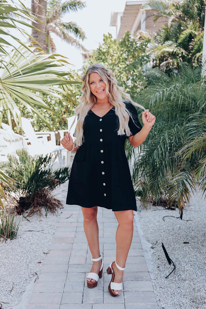 Briella Cotton Button Down Dress Black Whiskey Darling Boutique