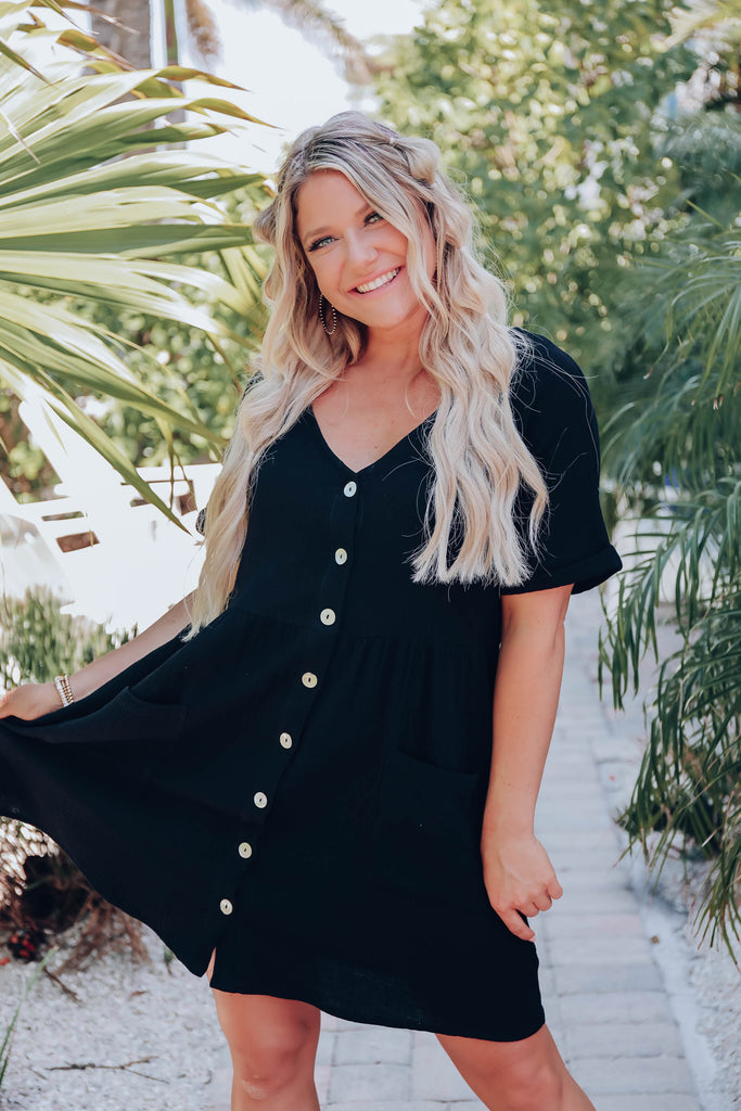 Briella Cotton Button Down Dress Black Whiskey Darling Boutique