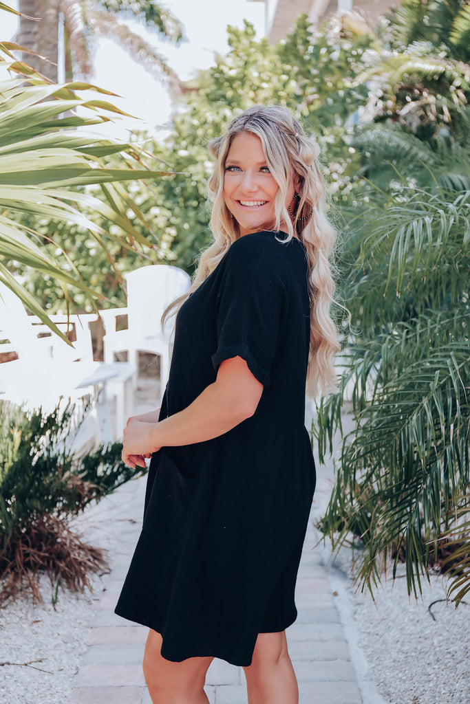 Briella Cotton Button Down Dress Black Whiskey Darling Boutique