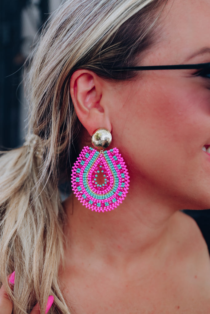 Teardrop Stacked Beaded Earrings By Treasure Jewels - Pink – Whiskey ...